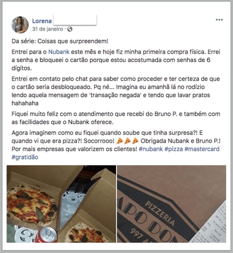 Cliente ganha Pizza do Nubank em Atendimento WoW.